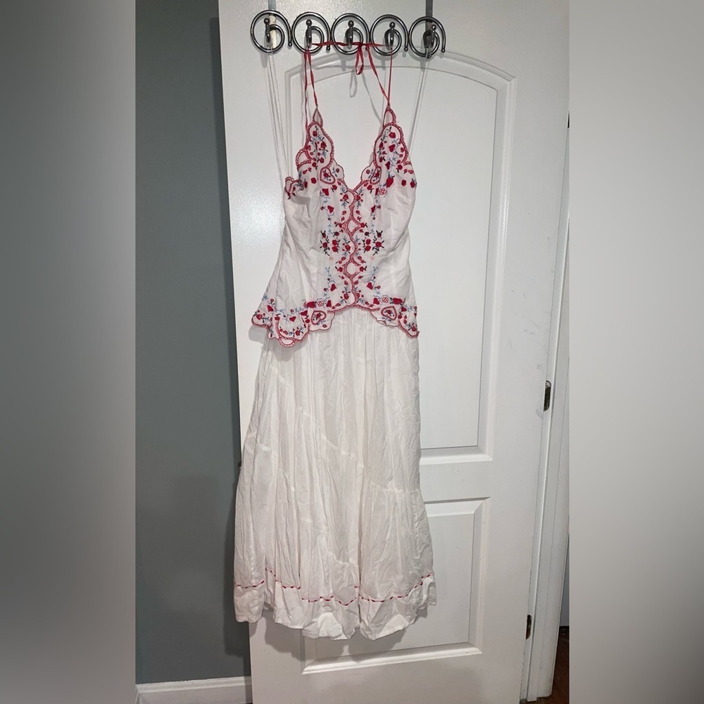 NEW! Free People Valenciana Embroidered Cotton Dress Cottagecore Boho 🍒 Medium - Picture 9 of 16